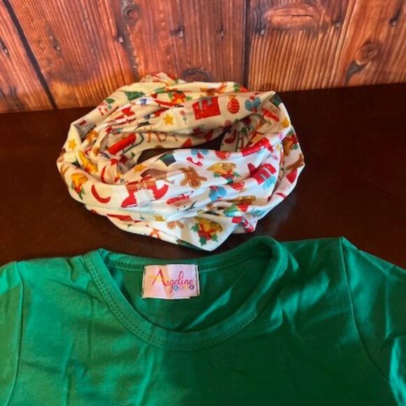 Christmas Toddler Girls Outfit Set Green Ruffle Dress & Printed Pants Kids - Picture 7 of 9